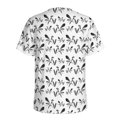 White And Black Mantis Pattern Print Men's Sports T-Shirt