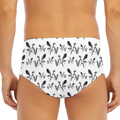 White And Black Mantis Pattern Print Men's Triangle Swim Briefs