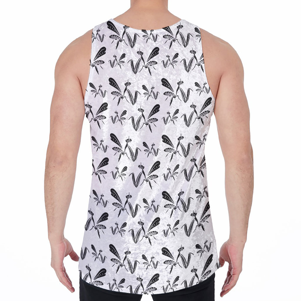 White And Black Mantis Pattern Print Men's Velvet Tank Top