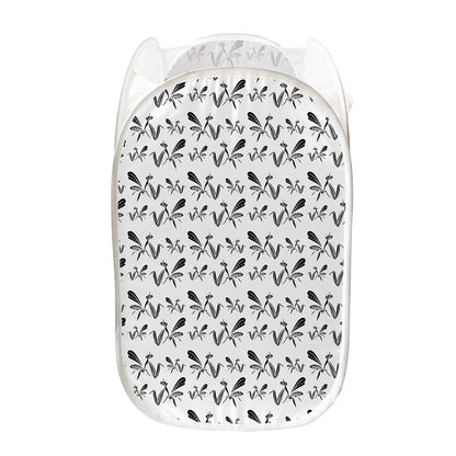 White And Black Mantis Pattern Print Mesh Laundry Hamper
