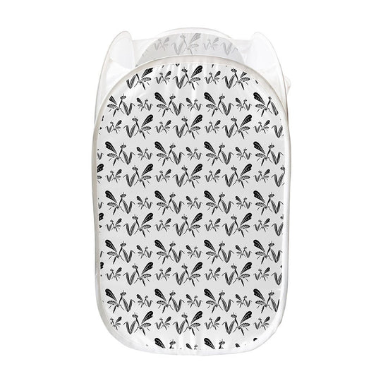White And Black Mantis Pattern Print Mesh Laundry Hamper