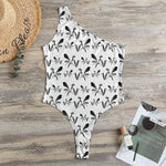 White And Black Mantis Pattern Print One Shoulder Bodysuit