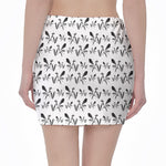White And Black Mantis Pattern Print Pencil Mini Skirt