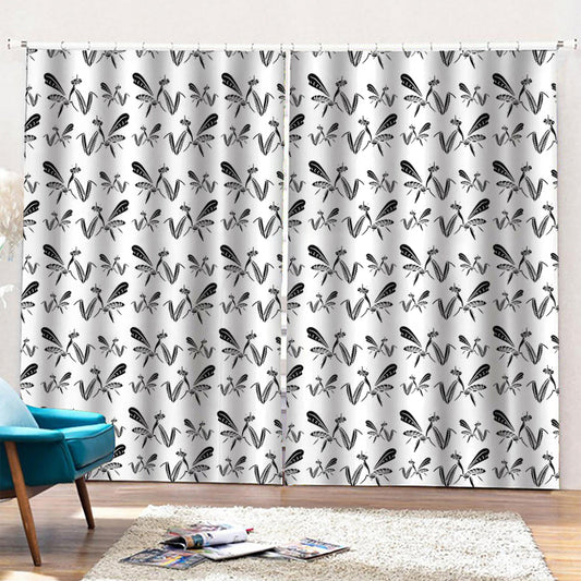 White And Black Mantis Pattern Print Pencil Pleat Curtains
