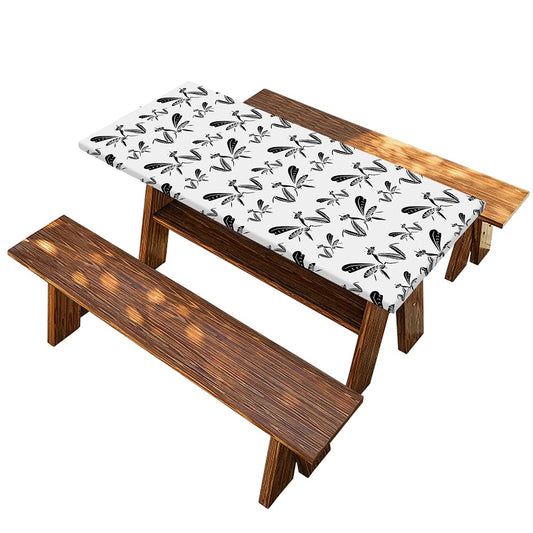 White And Black Mantis Pattern Print Picnic Table Cover