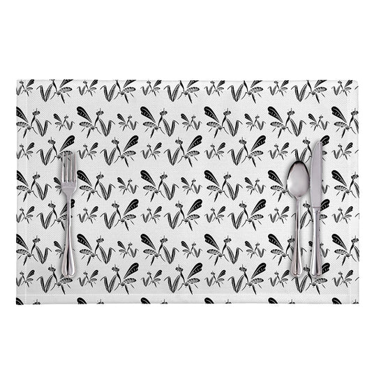 White And Black Mantis Pattern Print Placemat