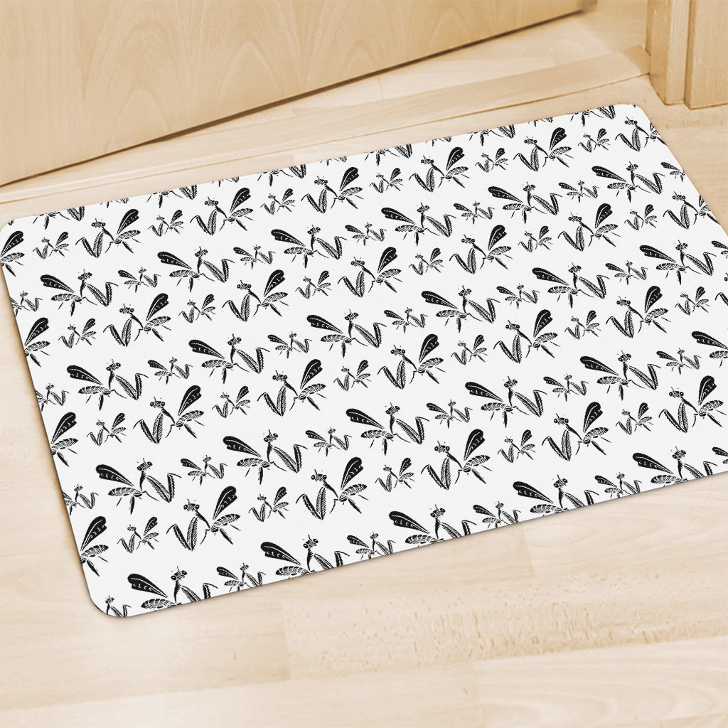 White And Black Mantis Pattern Print Polyester Doormat