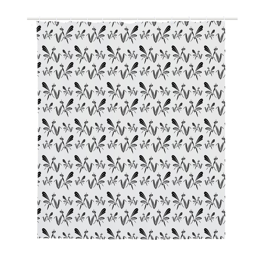 White And Black Mantis Pattern Print Polyester Shower Curtain