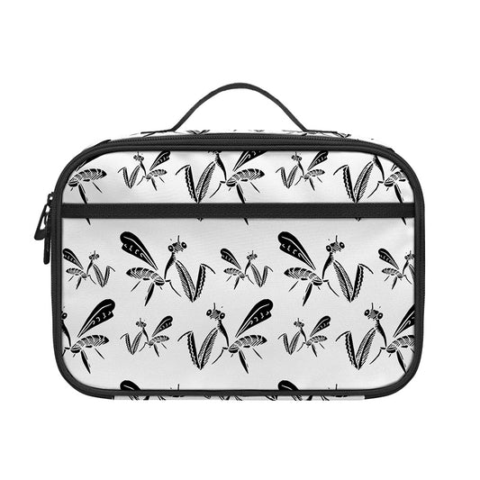 White And Black Mantis Pattern Print Portable Lunch Bag