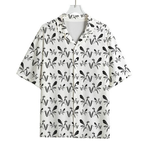 White And Black Mantis Pattern Print Rayon Hawaiian Shirt