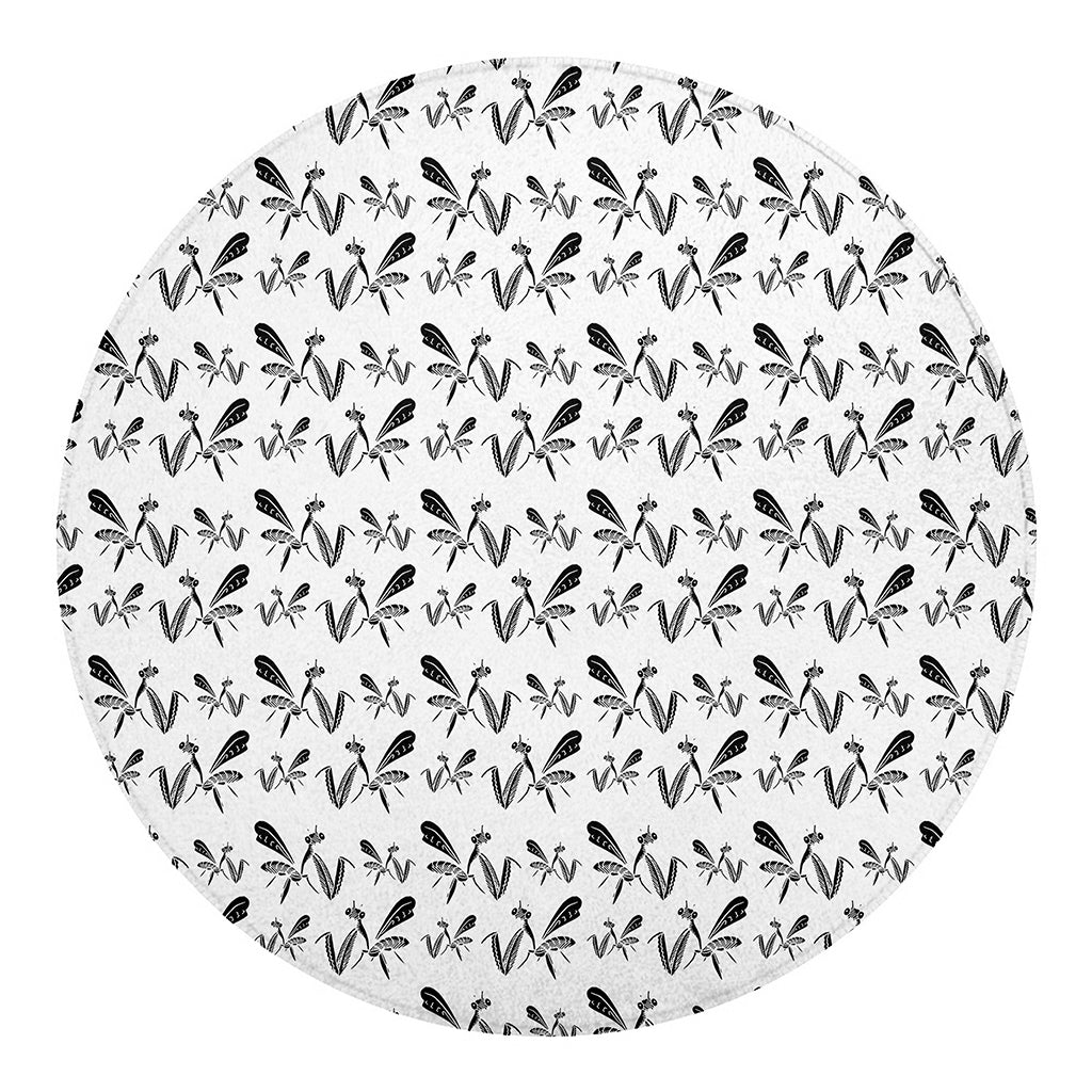 White And Black Mantis Pattern Print Round Blanket
