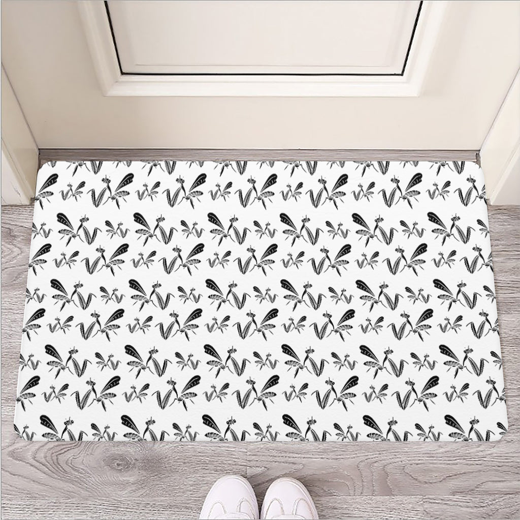 White And Black Mantis Pattern Print Rubber Doormat