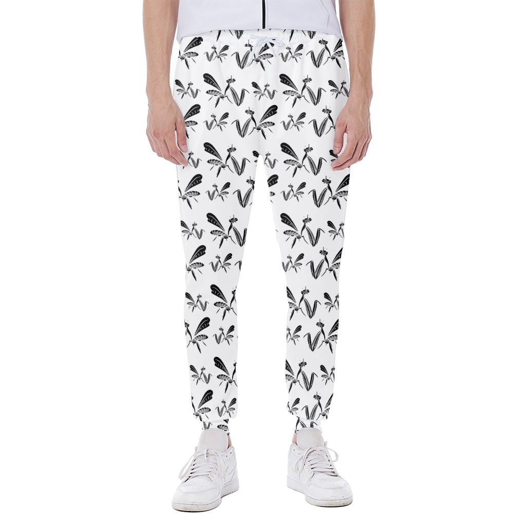 White And Black Mantis Pattern Print Scuba Joggers