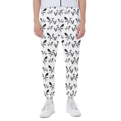 White And Black Mantis Pattern Print Scuba Joggers
