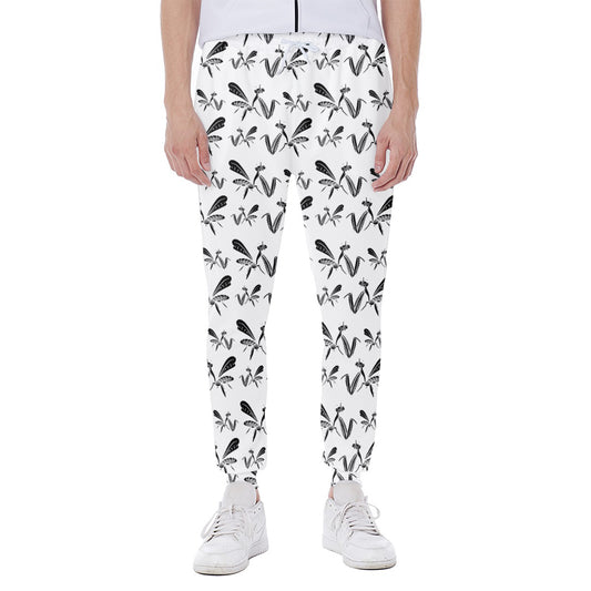 White And Black Mantis Pattern Print Scuba Joggers