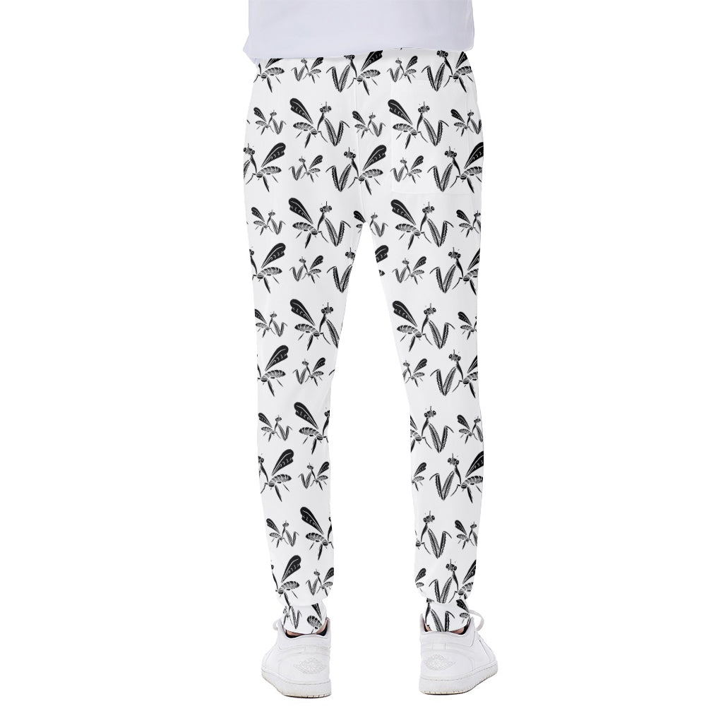 White And Black Mantis Pattern Print Scuba Joggers