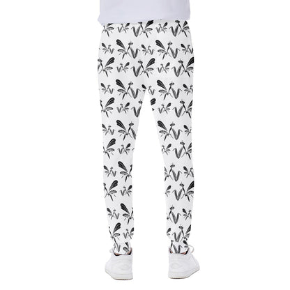 White And Black Mantis Pattern Print Scuba Joggers