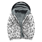 White And Black Mantis Pattern Print Sherpa Lined Zip Up Hoodie