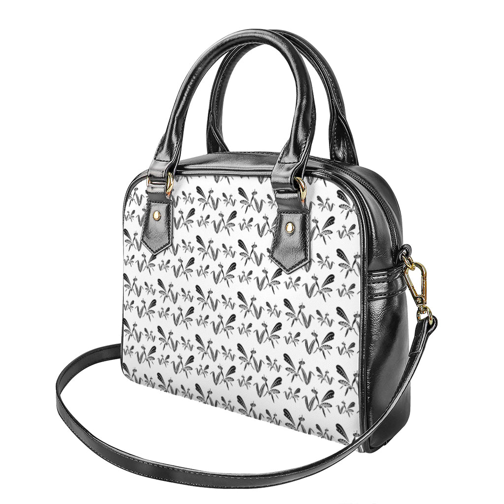 White And Black Mantis Pattern Print Shoulder Handbag
