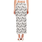White And Black Mantis Pattern Print Side Slit Maxi Skirt