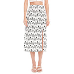 White And Black Mantis Pattern Print Side Slit Midi Skirt