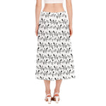 White And Black Mantis Pattern Print Side Slit Midi Skirt