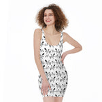 White And Black Mantis Pattern Print Sleeveless Bodycon Dress
