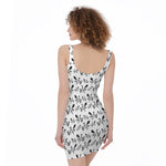 White And Black Mantis Pattern Print Sleeveless Bodycon Dress