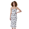White And Black Mantis Pattern Print Slim Fit Midi Cami Dress