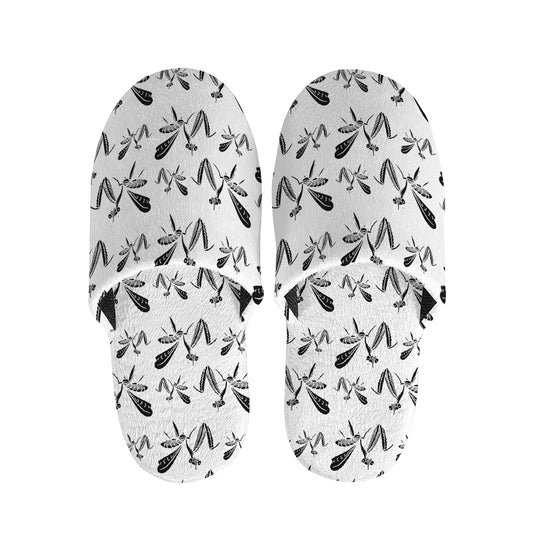 White And Black Mantis Pattern Print Slippers