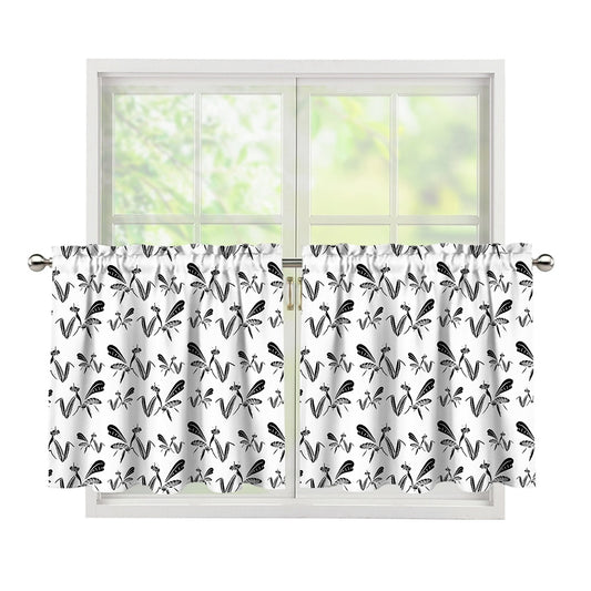 White And Black Mantis Pattern Print Tier Curtains