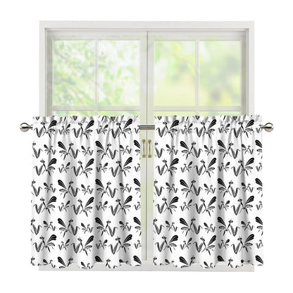 White And Black Mantis Pattern Print Tier Curtains