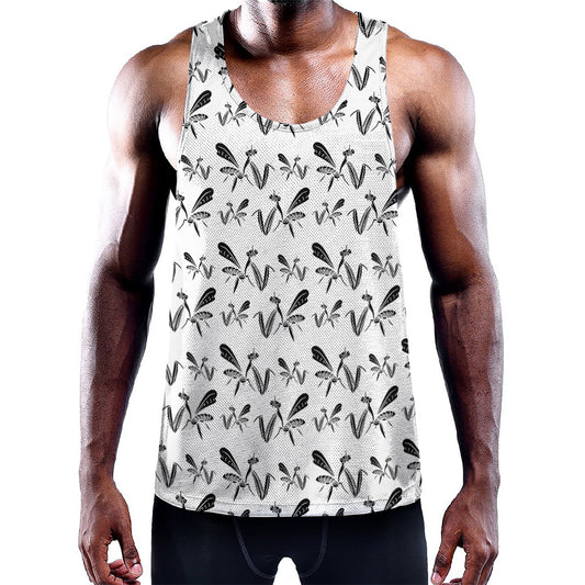 White And Black Mantis Pattern Print Training Tank Top