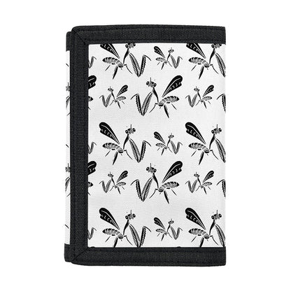 White And Black Mantis Pattern Print Trifold Wallet