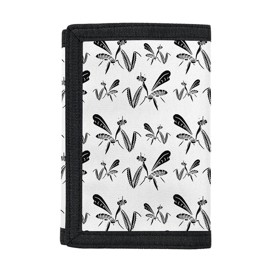 White And Black Mantis Pattern Print Trifold Wallet