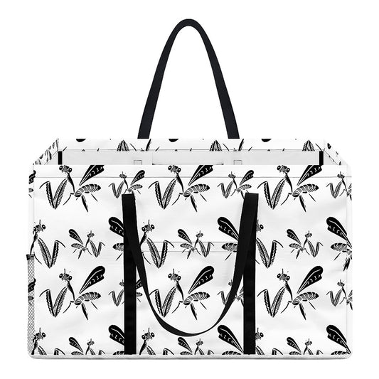 White And Black Mantis Pattern Print Utility Tote Bag