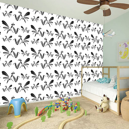 White And Black Mantis Pattern Print Wall Sticker