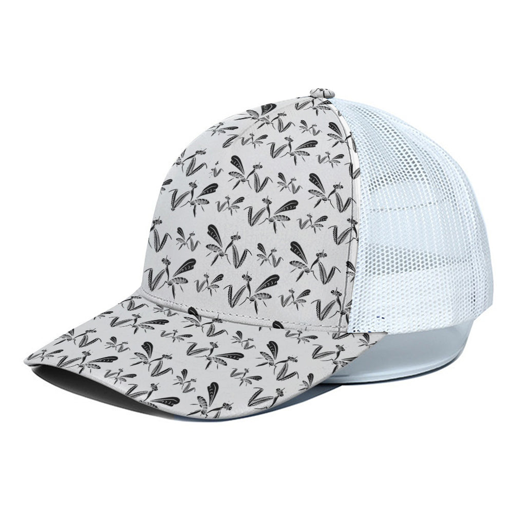 White And Black Mantis Pattern Print White Mesh Trucker Cap
