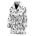White And Black Mantis Pattern Print Women's Bathrobe
