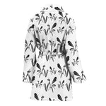 White And Black Mantis Pattern Print Women's Bathrobe