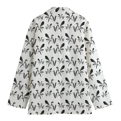 White And Black Mantis Pattern Print Women's Blazer