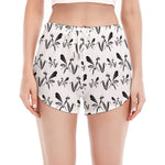 White And Black Mantis Pattern Print Women's Split Running Shorts