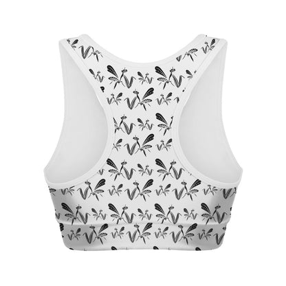 White And Black Mantis Pattern Print Women's Sports Bra