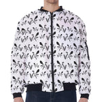 White And Black Mantis Pattern Print Zip Sleeve Bomber Jacket
