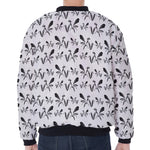 White And Black Mantis Pattern Print Zip Sleeve Bomber Jacket