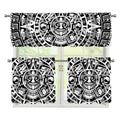 White And Black Maya Calendar Print 3 Piece Kitchen Curtains