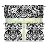 White And Black Maya Calendar Print 3 Piece Kitchen Curtains