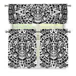 White And Black Maya Calendar Print 3 Piece Kitchen Curtains