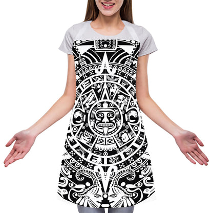 White And Black Maya Calendar Print Adjustable Apron