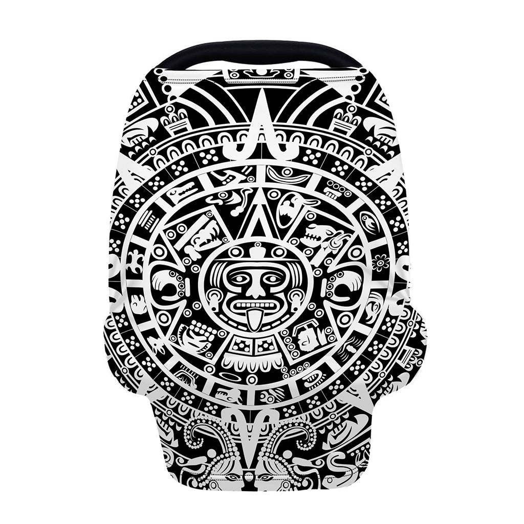 White And Black Maya Calendar Print Baby Seat Cover